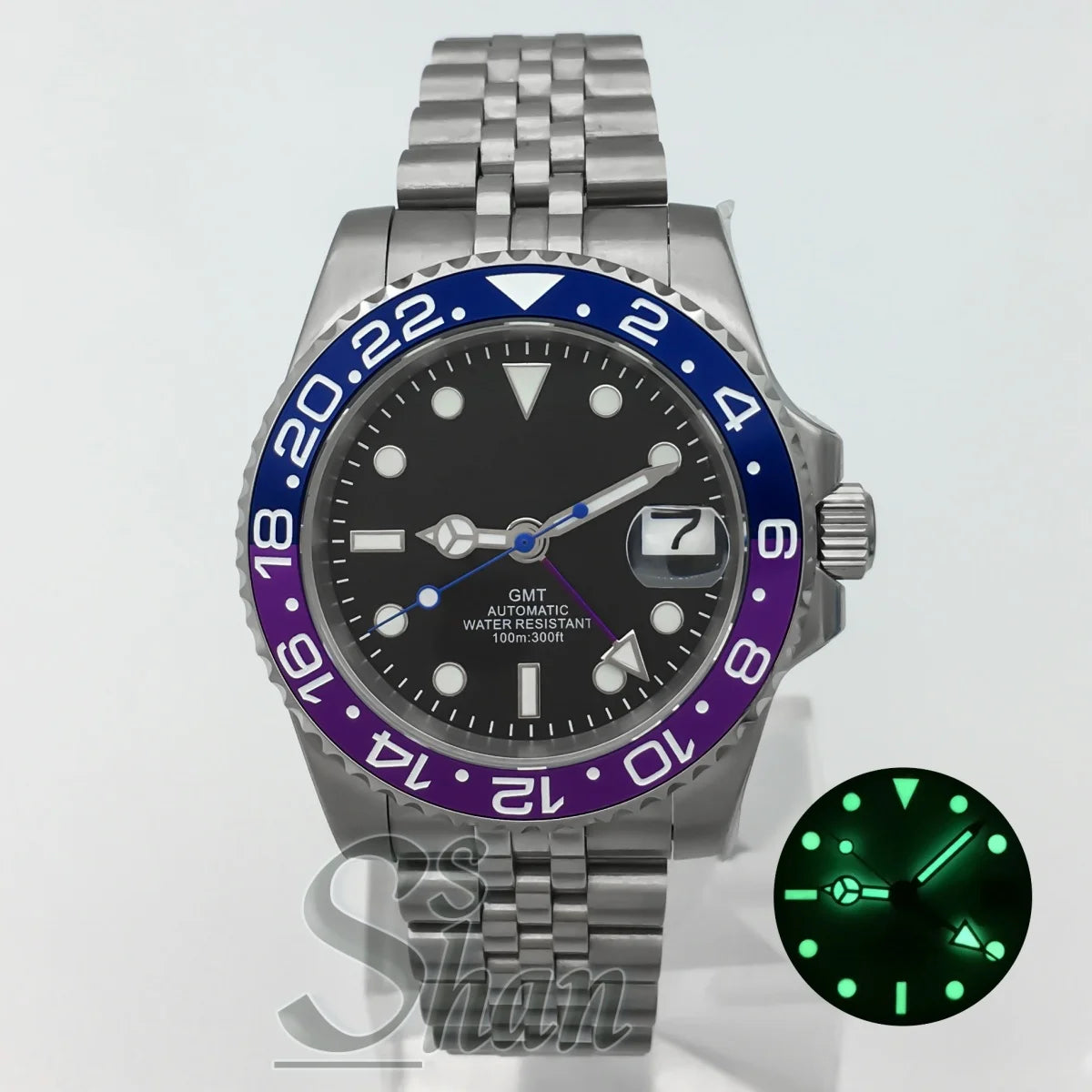 Customized logo luxury 40mm NH34 GMT mechanical watch ceramic bezel sapphire glass green luminous dial water-resistant to 10ATM