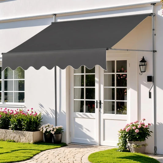 Manual Retractable Awning 138"x118", Retractable awnings for Patio, Door, or Window - No Drilling Required, Canopy