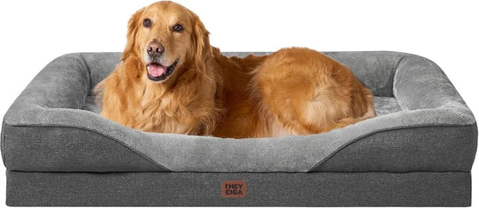 Extra Large Orthopedic Dog Bed with Memory Foam, Waterproof Liner, and Removable Washable Cover, Grey