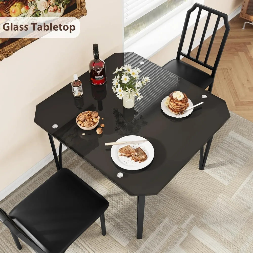 Dining Table Set for 2, Kitchen Table Chairs Set of 2 with Ultra Comfortable PU Cushion, Dining Room Table Set for 2 Furniture