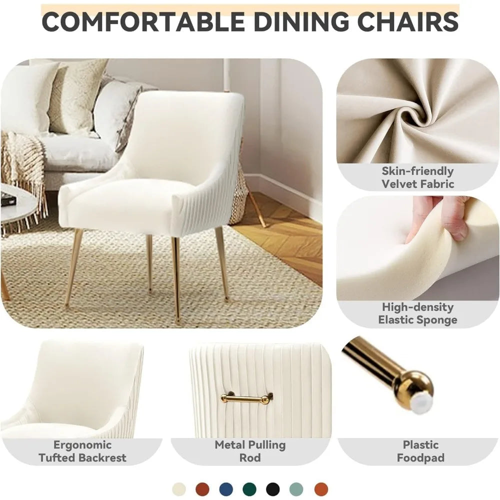 Dining Chairs, Accent Chairs Set of 2, Modern Upholstered Kitchen Dining Room Chairs with Gold Legs, Fabric Tufted Velvet Living