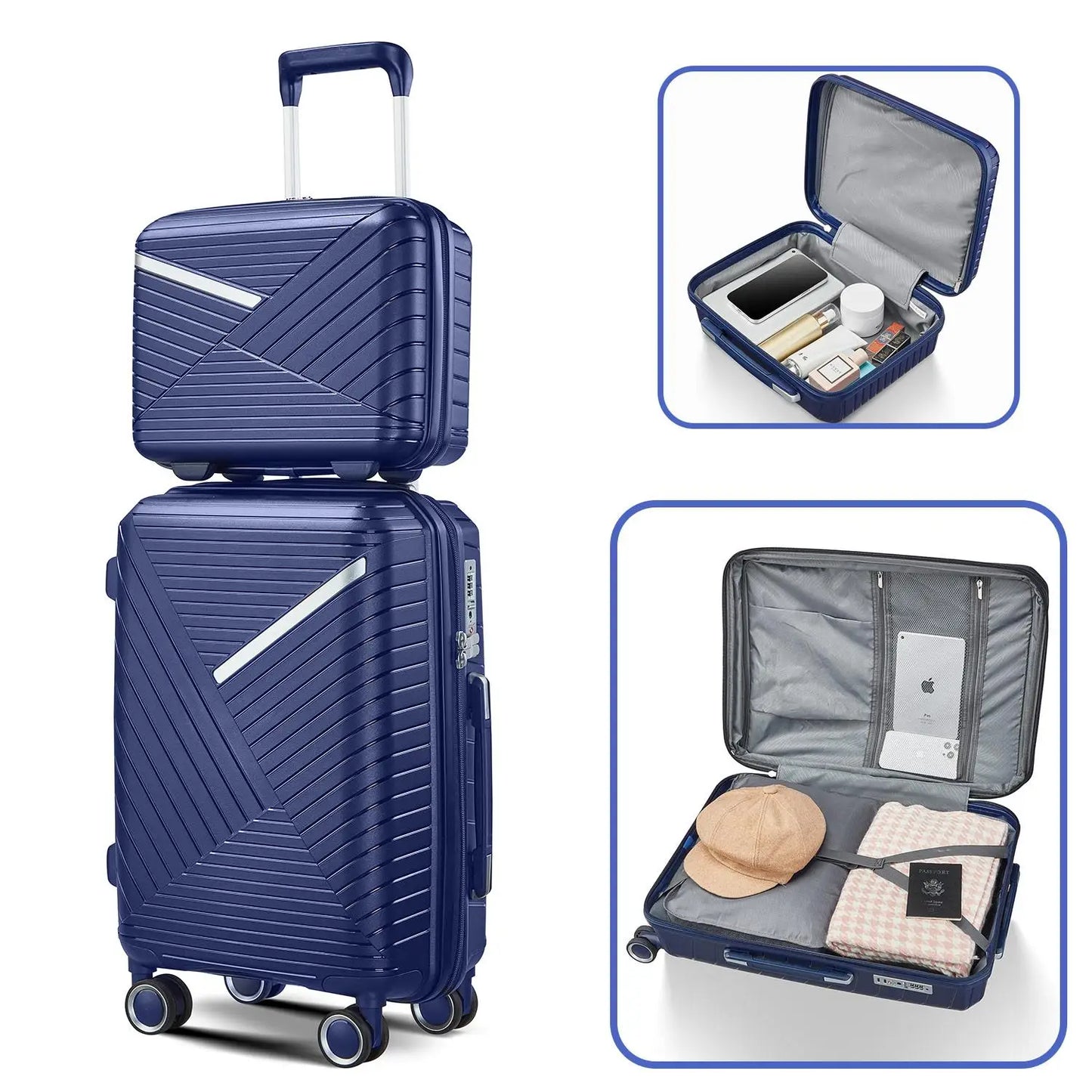 Luggage Sets 4 Piece(14/20/24/28), Expandable Lightweight Suitcase with 4 Double 360 Degrees Mute Spinner Wheels PP Materials