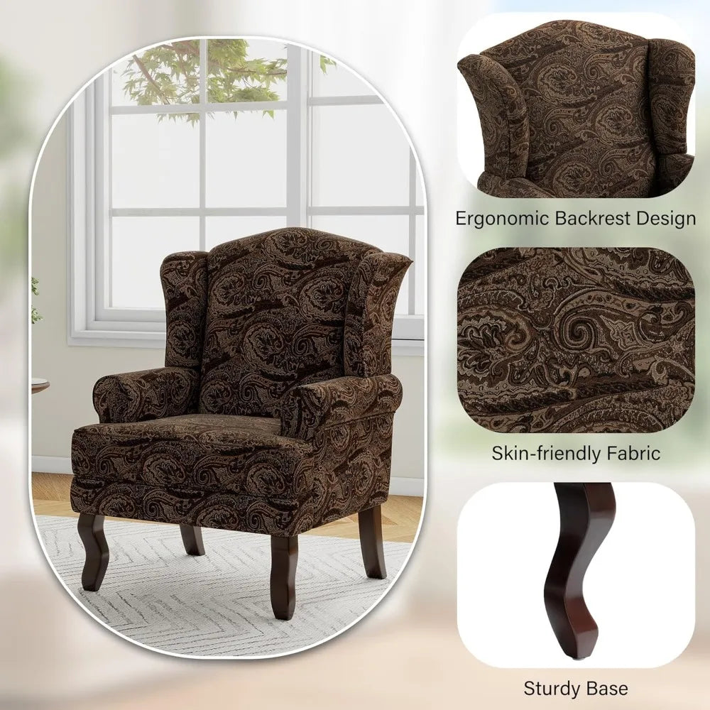 Lumibee High Back Accent Chairs, 2 Set Comfy Armchairs with Solid Wood Legs for Living Room, Upholstered Accent Chairs for Small