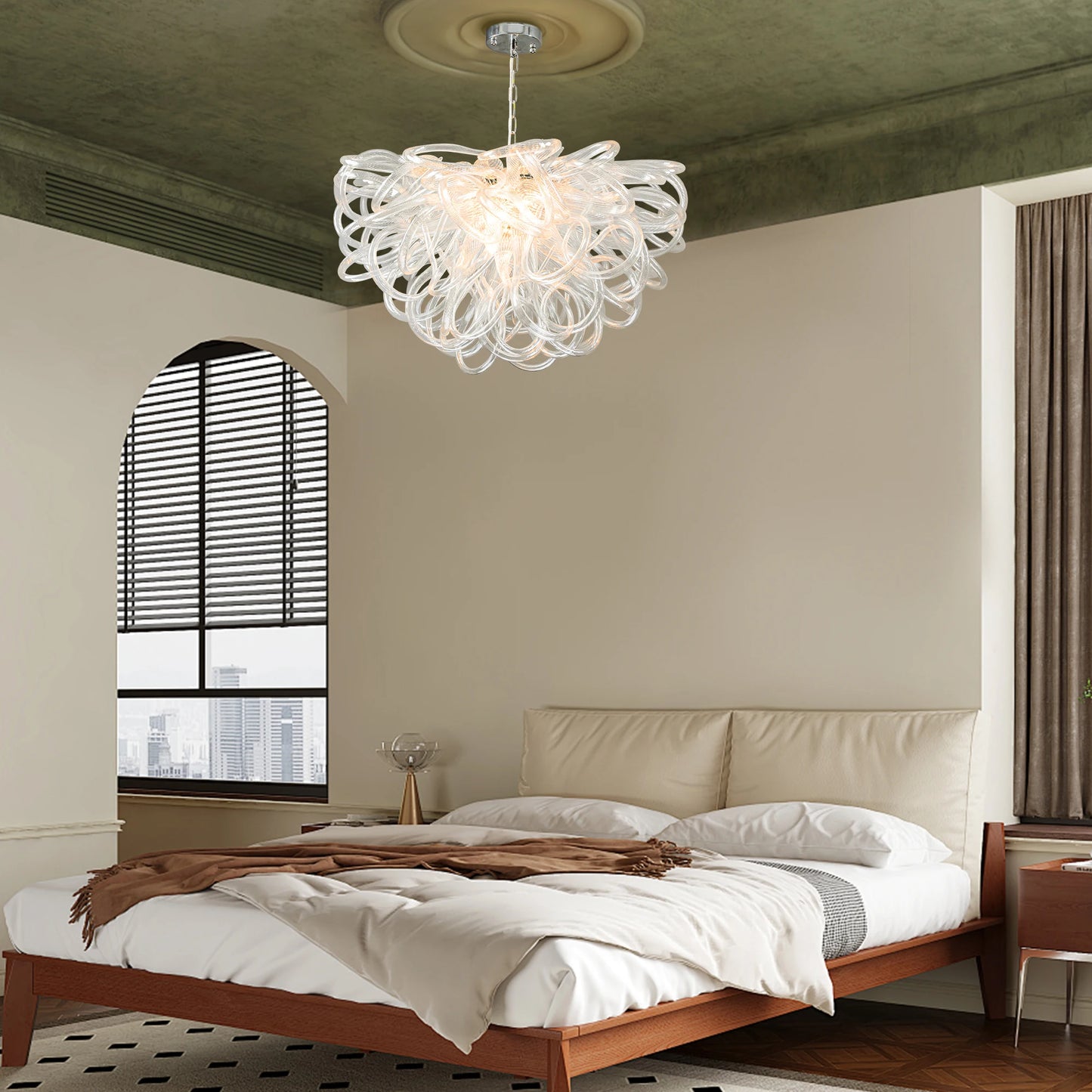 LONGREE Handmade Blown Glass Chandelier Clear Glass Lassos Nordic Design Ceiling Chandelier Light Fixture for Home Living Room