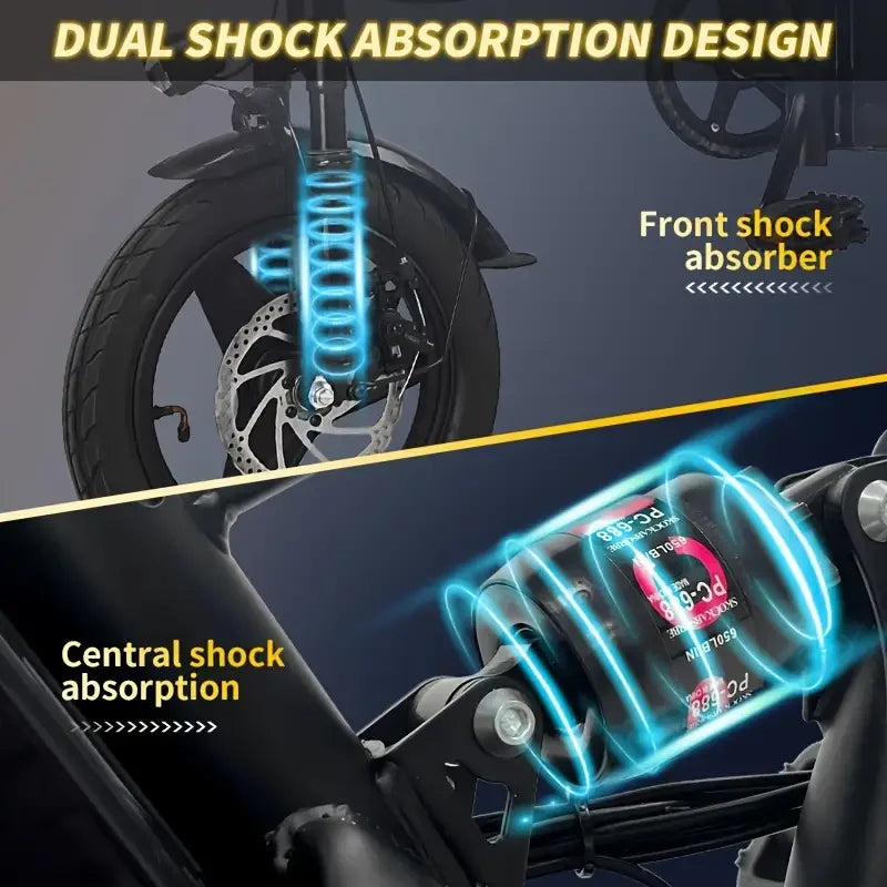 14" Folding Electric Motorcycles E Bike For Adults, 500W Peak Motor Ebike 19.9Mph 20Miles 48V 10AH Electric Mountain Bicycle