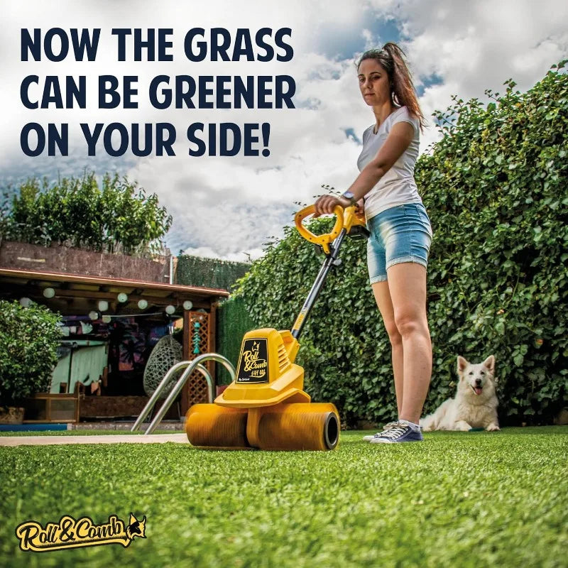 Artificial Turf Sweeper Broom by Roll & Comb, Corded Electric Power Rake for Artificial Grass, Fake Grass Cleaner for Dogs