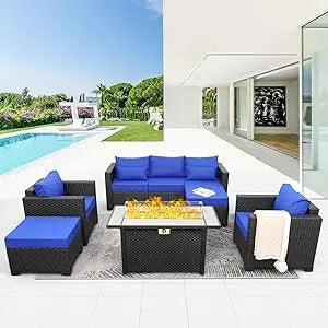 Patio Furniture Set 45 In Outdoor Fire Pits 6 Pieces Outdoor Patio Furniture 60000 BTU Outdoor Propane Fire Pit Table Patio Sofa