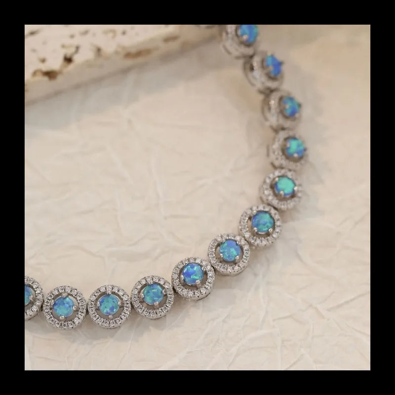 Accessories Small Round Bracelet with Diamonds Blue Opal Simple Hand Jewelry Fashion Versatile Silver Bracelet