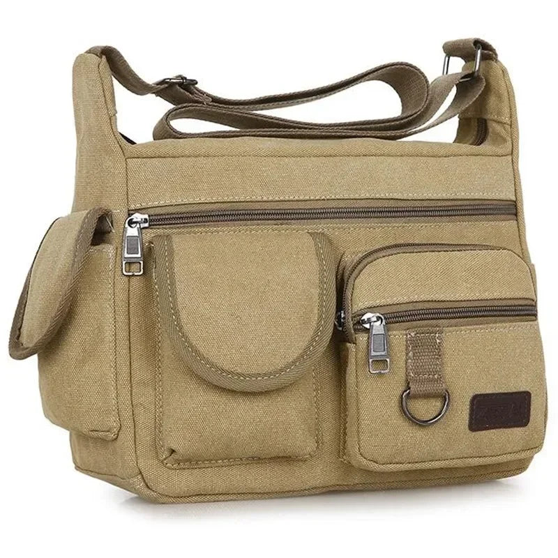 Men Canvas Shoulder Bag Travel Handbags Multifunction Messenger Bags Solid Zipper Top-handle Pack Casual Crossbody Bags Designer