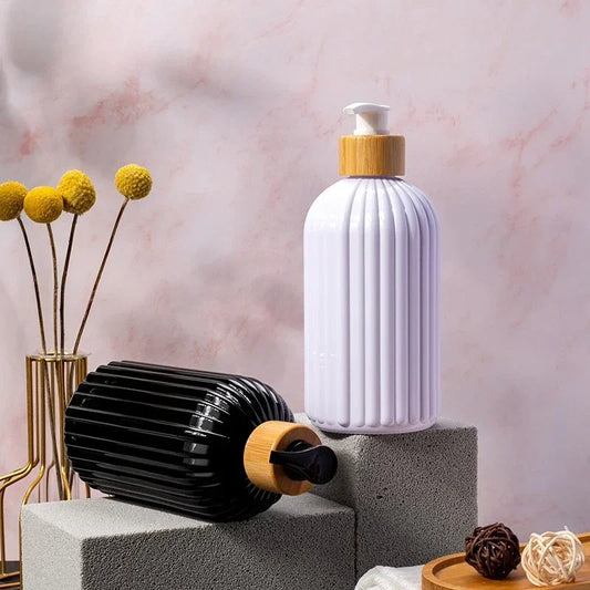 500ml Strip Soap Dispenser with Bamboo Pump Refillable Bottle Conditioner Lotion Shampoo Body Wash Empty Container for Bathroom
