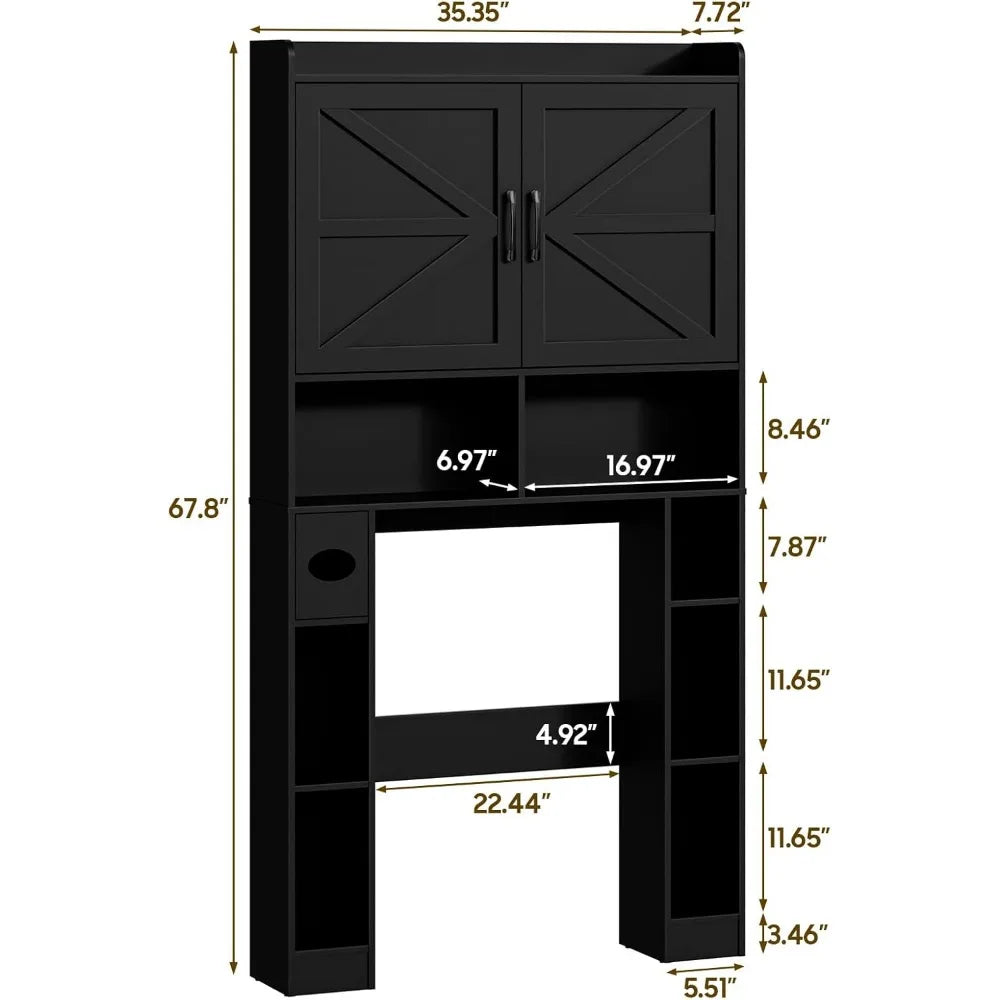 Over The Toilet Storage Cabinet, Farmhouse Toilet Cabinet Rack with Barn Doors, Space Saving Bathroom Organizer with Shelves, To