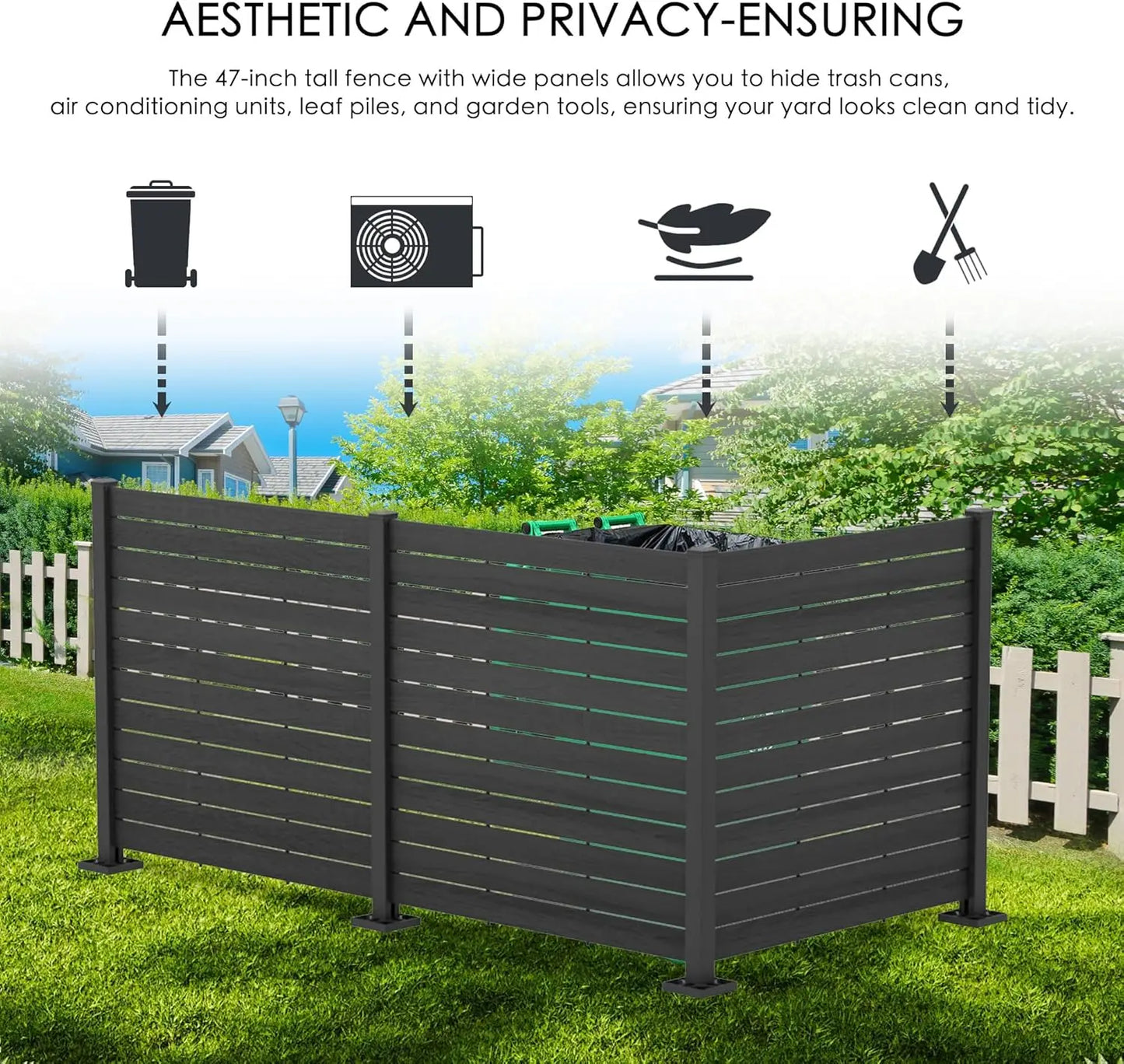 50" W x 48" H Outdoor Privacy Equipment Enclosure, Trash Can Screens Fence Kit for Outside Backyard Patio (White/black3 Panels)