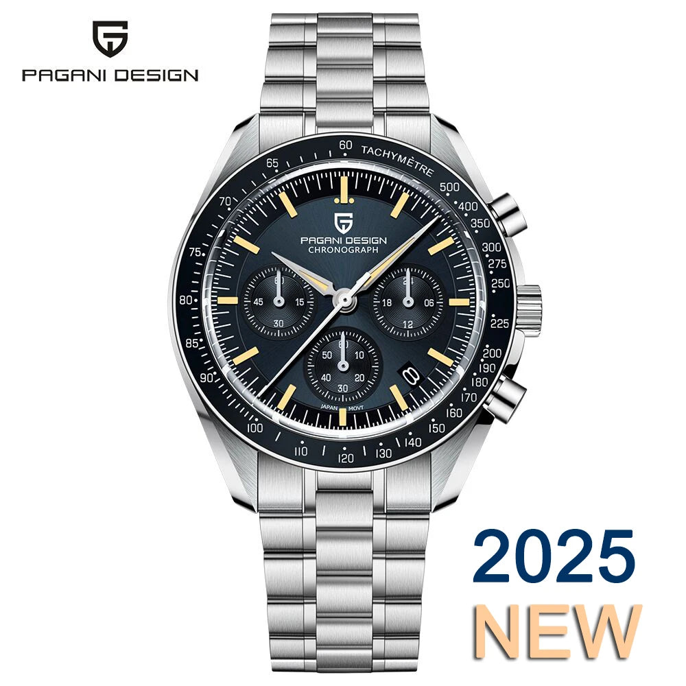 PAGANI DESIGN New Luxury Moon Quartz Watches For Men Stainless steel Luminous waterproof Sports Chronograph Man 2025 Retro Watch