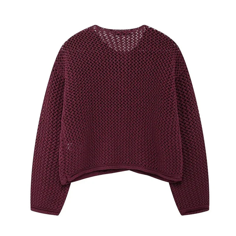 CLAZZAA Women Fashion With Pockets Solid Single Breasted Knitted Sweater Vintage O-Neck Long Sleeves Female Chic Lady Outfits