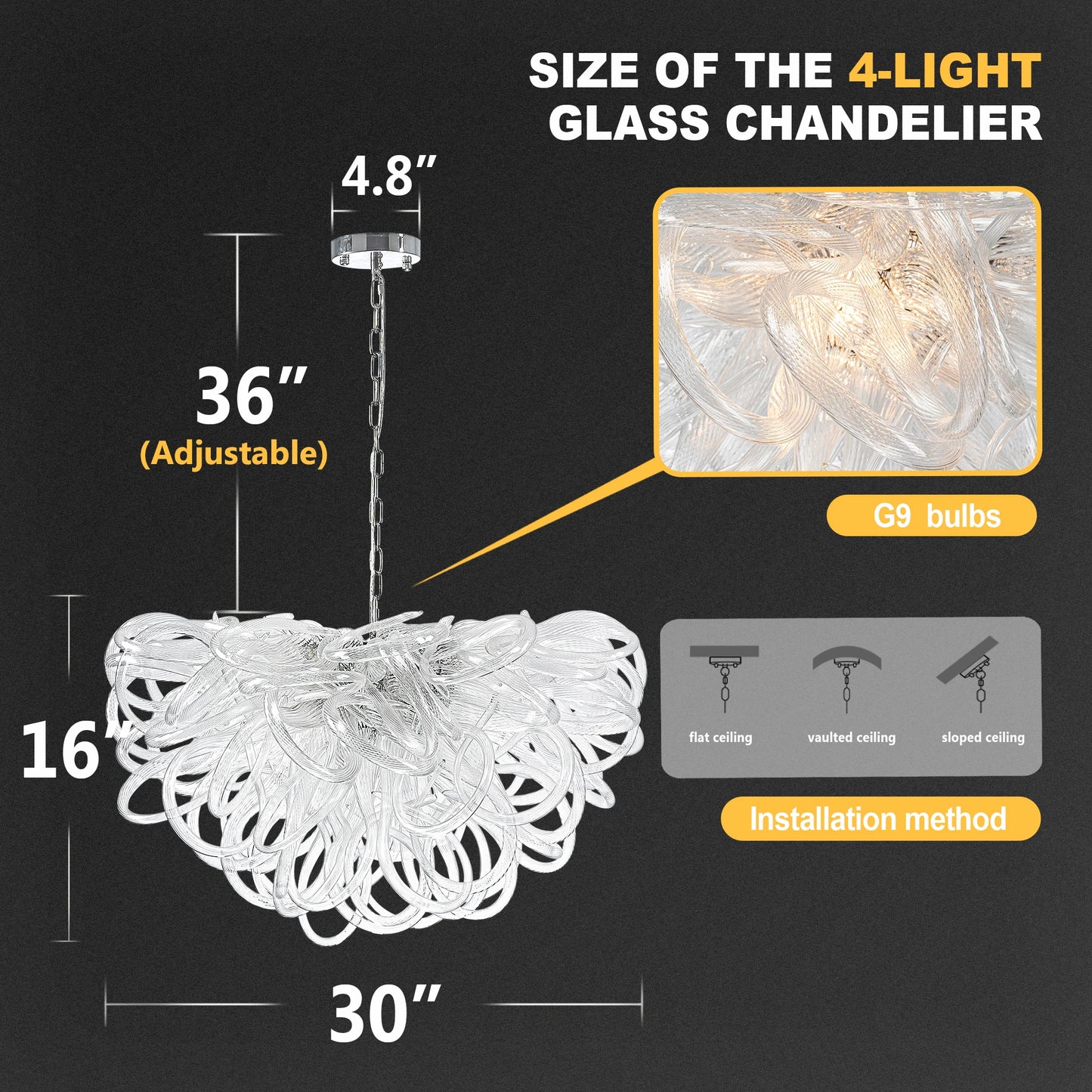 LONGREE Handmade Blown Glass Chandelier Clear Glass Lassos Nordic Design Ceiling Chandelier Light Fixture for Home Living Room