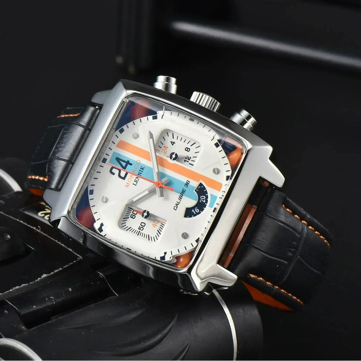 Luxury Monaco Design Square Case Leather Strap Hollow Back AAA Male Clocks Free Shipping Original Brand Fashion Watches For Men