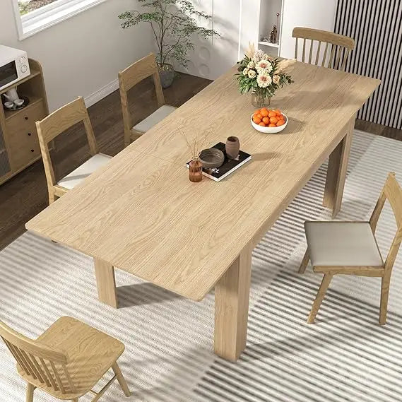 Expandable Wooden Dining Table Seats 6-10, Modern Design for Family Gatherings and Meetings