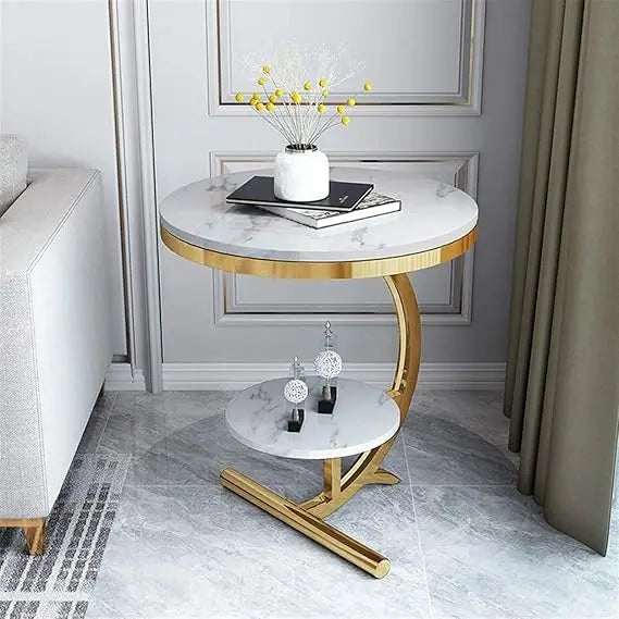 Luxury Marble End Table Decor & More Round Coffee Table with Storage Shelf for Home & Living Room |Gold Coffee Table|Outdoor & I