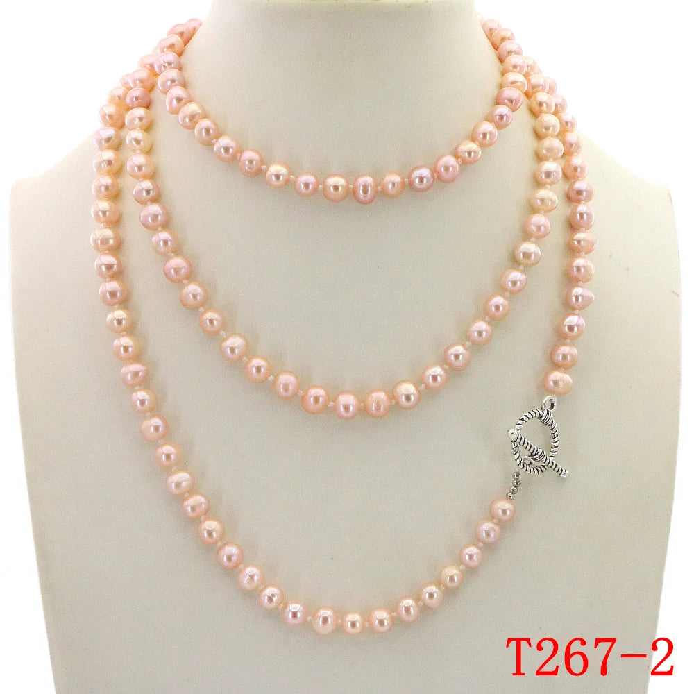 Natural Freshwater 7-8mm Long Pearl Necklace Women In Necklaces 127cm Fashion Hot Charming Jewelry Girl Birthday Gift T261
