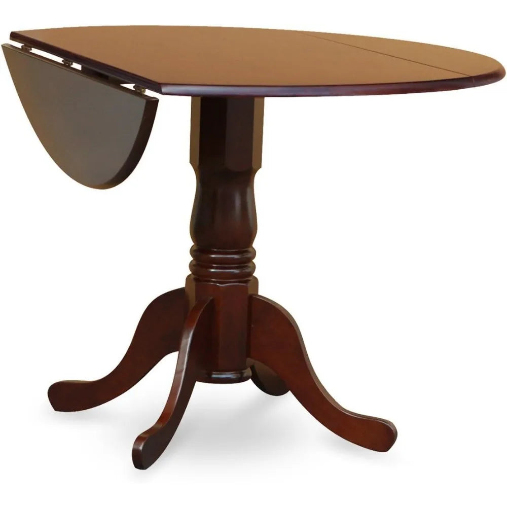 DLBR5-MAH-04 5 Piece Dining Room Furniture Set Includes a Round Dining Table with Dropleaf and 4 Light Tan Linen Fabric Upholst