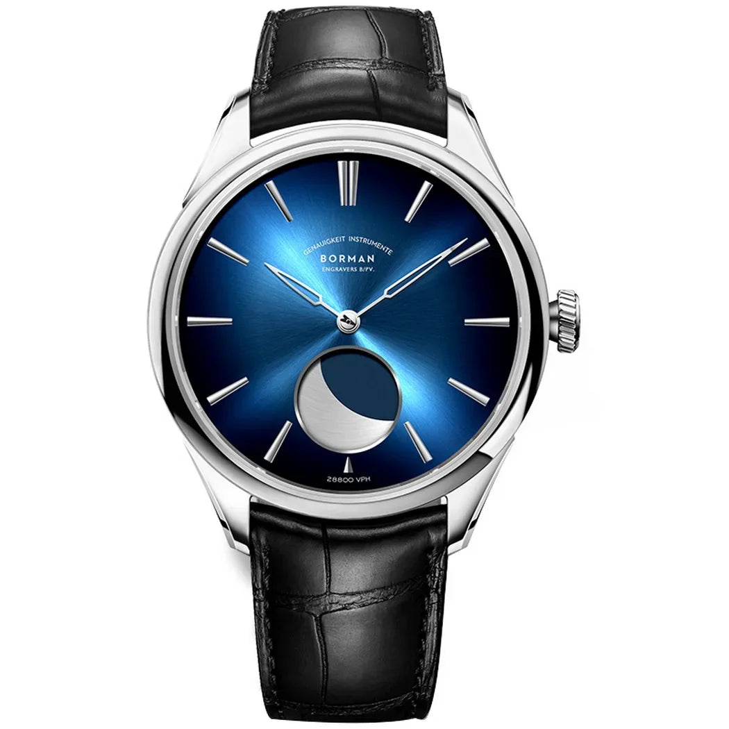 Borman Mens Automatic Watches Luxury Moon Phase Male Watch Mechanical Wristwatch Fashion 50M Waterproof Sapphire Leather Strap
