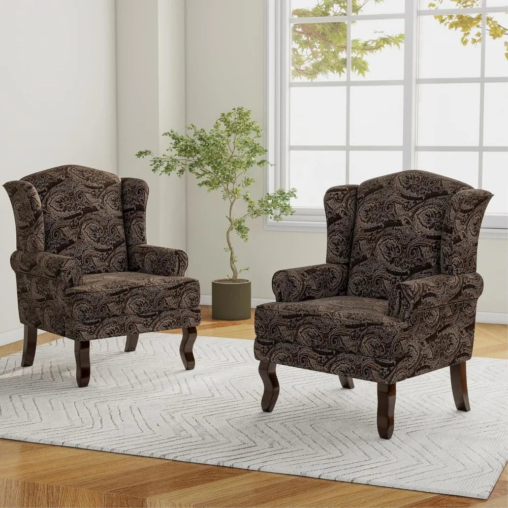 Lumibee High Back Accent Chairs, 2 Set Comfy Armchairs with Solid Wood Legs for Living Room, Upholstered Accent Chairs for Small
