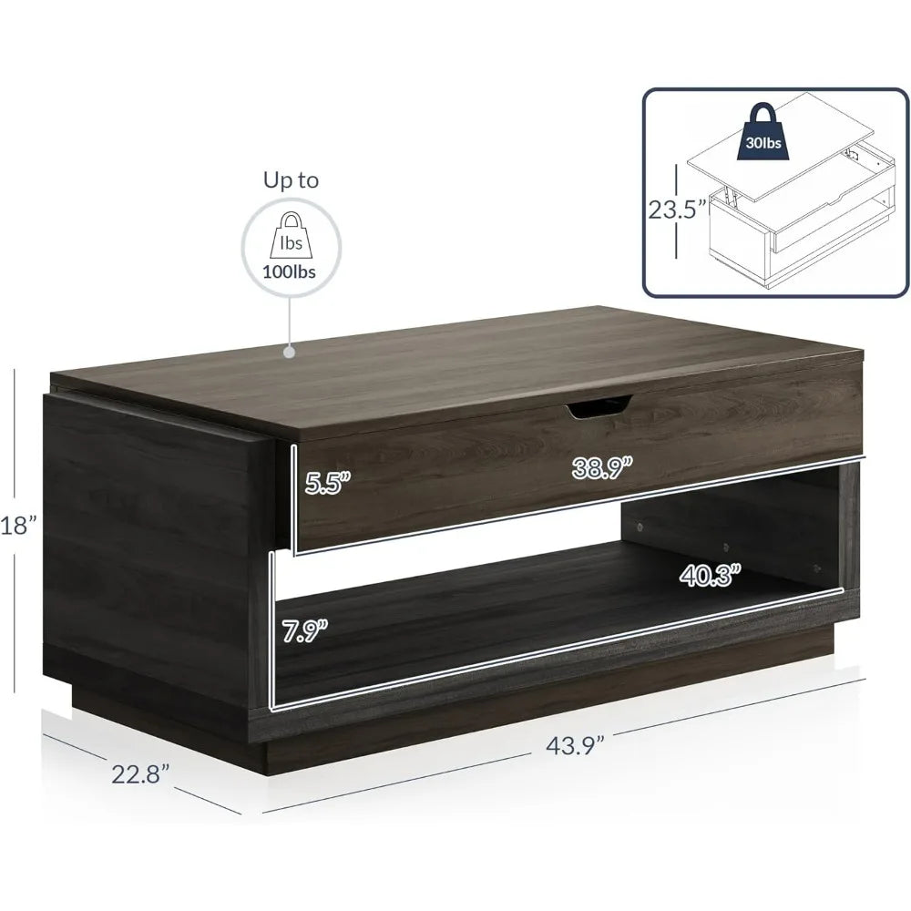 Coffee Table, Lift Top Coffee Table with Hidden Compartment and Open Storage Shelf, Central Table for Living Room, Home Office