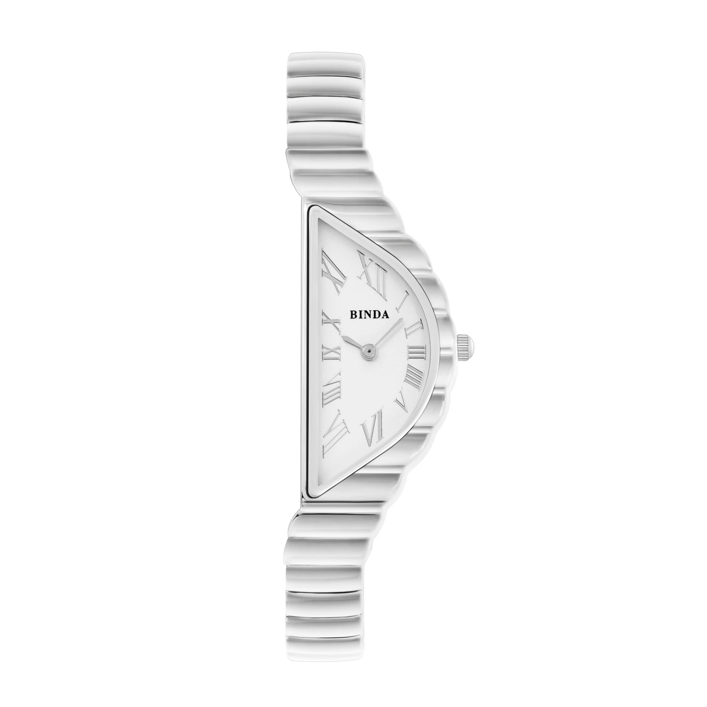 Binda Women’s Gold Case Quartz Watch – Curved White Dial, Half-Round Roman Index, 30M Water-Resistant, Elegant Gift Box Set