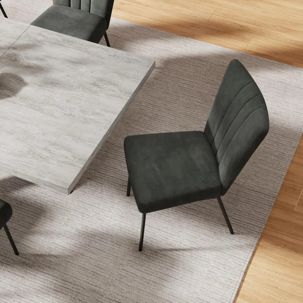 6-Piece Extendable Dining Table Set, Modern 63''–79'' Grey Wood Table with 6 Grey Fabric Chairs, Dining Room Table and  Chairs 6