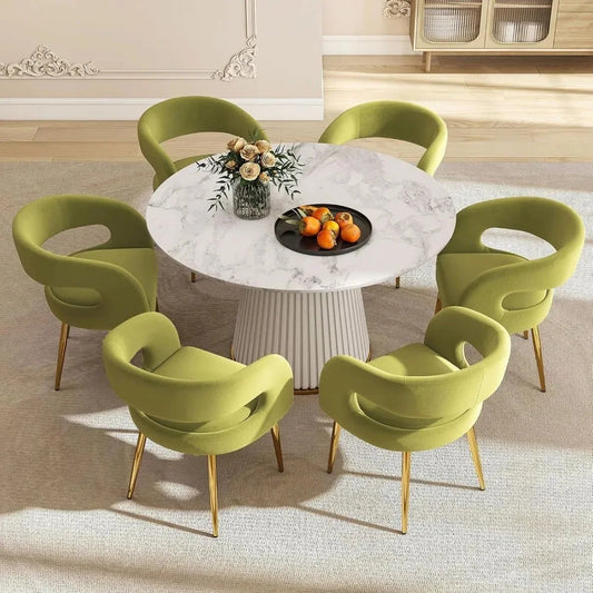 Upholstered Dining Chairs Set of 6, Velvet Kitchen Chairs with Open Back&Arm Kitchen & Dining Room Chairs Gold Legs Accent Diner