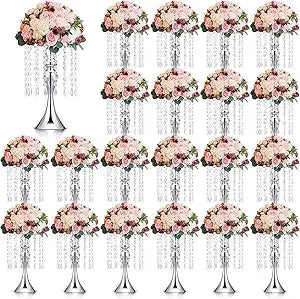 12-Pc Crystal Flower Stands, 13 Tall for Wedding Table Centerpieces, Floral Vase Arrangements