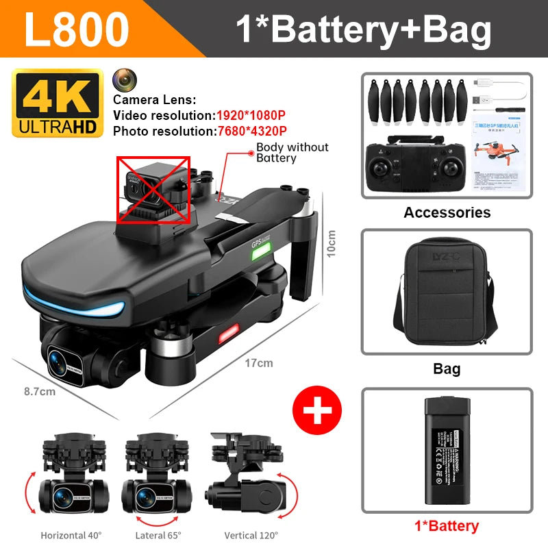 L800 PRO 2 MAX FPV Dual HD Camera Drones GPS 4K HD Dual camera 360° Laser obstacle avoidanceWith Brushless Motor RC Quadcopter