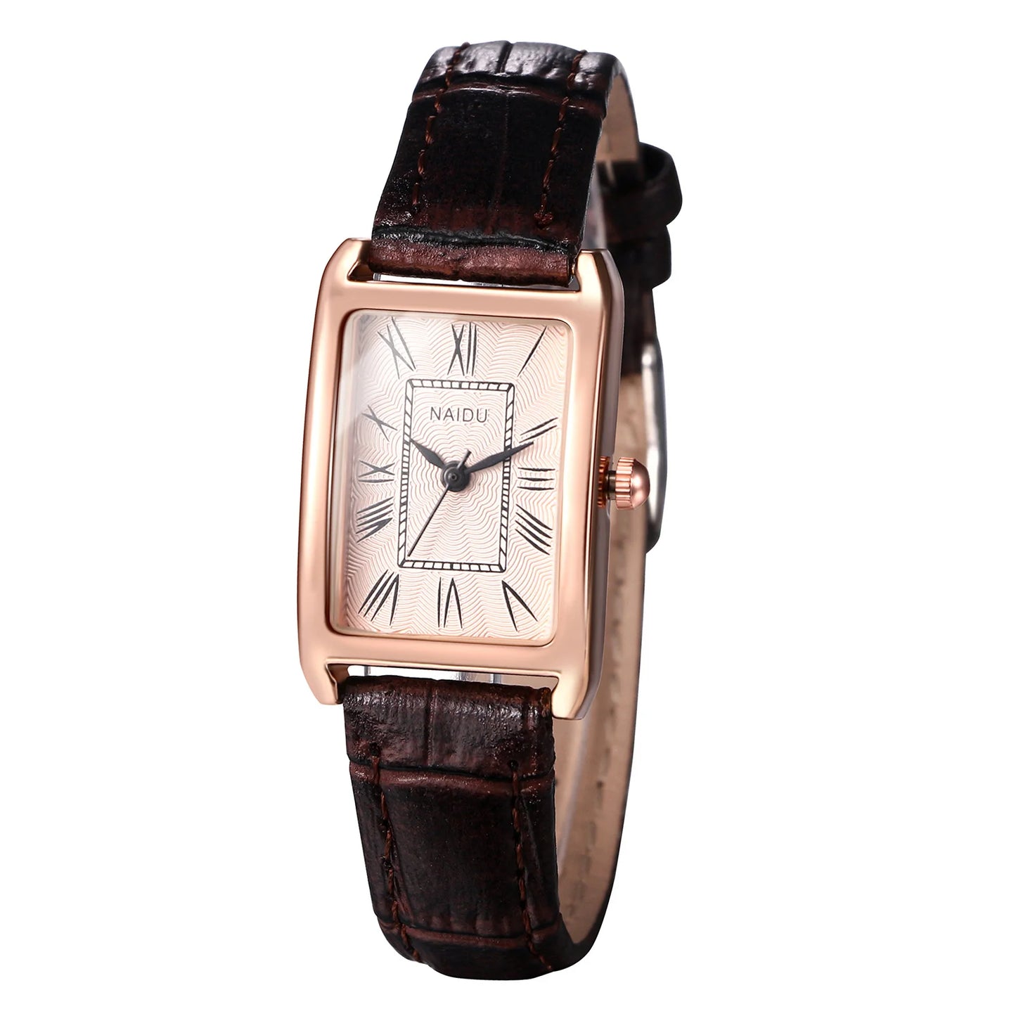 Lancardo Leather Rectangular Women Small Watch Silver Rectangular Roman Numerals Premium PU Strap Black Women's Exquisite Watch