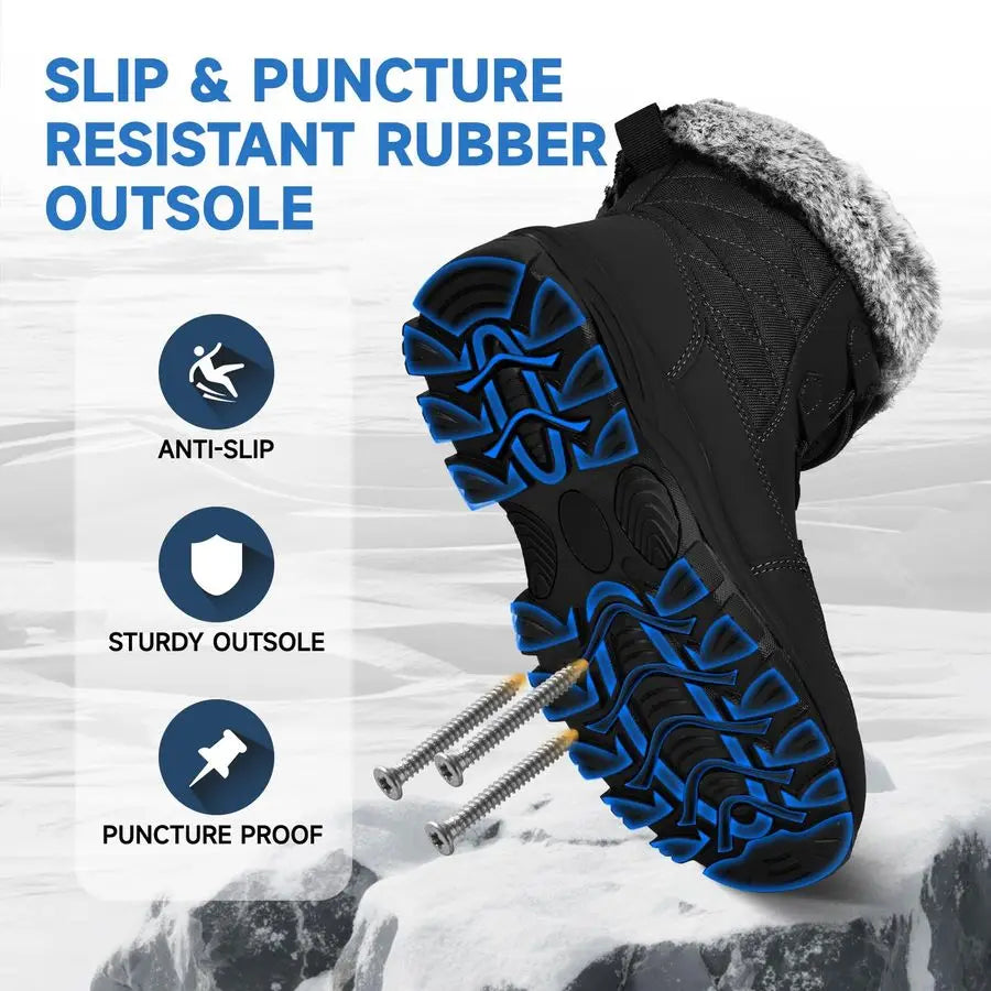 Winter Work Boots for Women Non Slip Warm Insulated Snow Boots Comfortable Faux Fur Mid Calf Safety Toe Furry Snow Shoes
