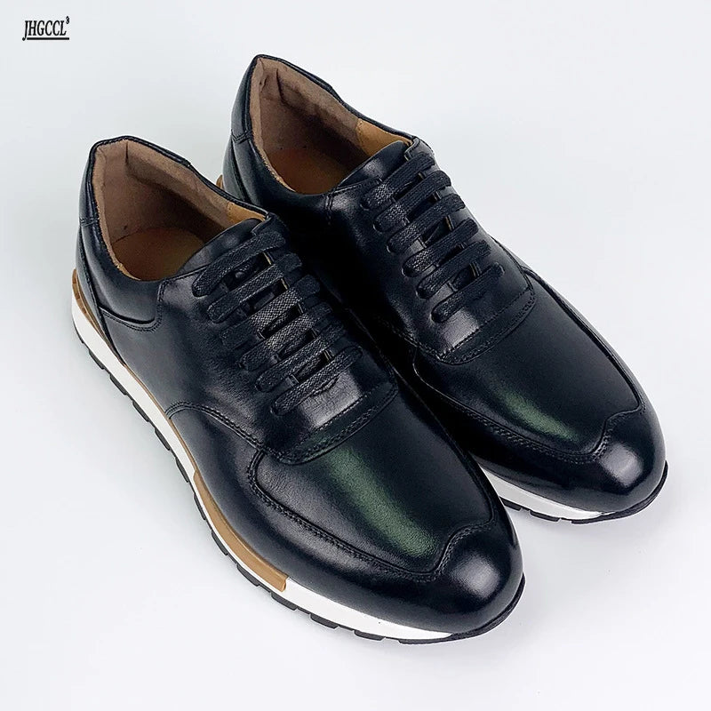 New men's leather shoes head layer cowhide daily outdoor casual lace-up large size shoes senior Brock shoes A21