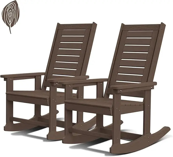 Outdoor Rocking Chairs Set of 2 Porch Rocker  HDPE Plastic Oversized Rockers High Back  Big & Tall Ladder Back for Patio Outside