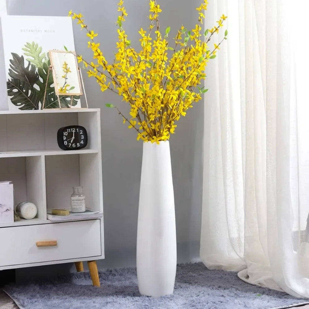 Large White Ceramic Floor Vase for Modern Home, Living Room Decor, Minimalist Style