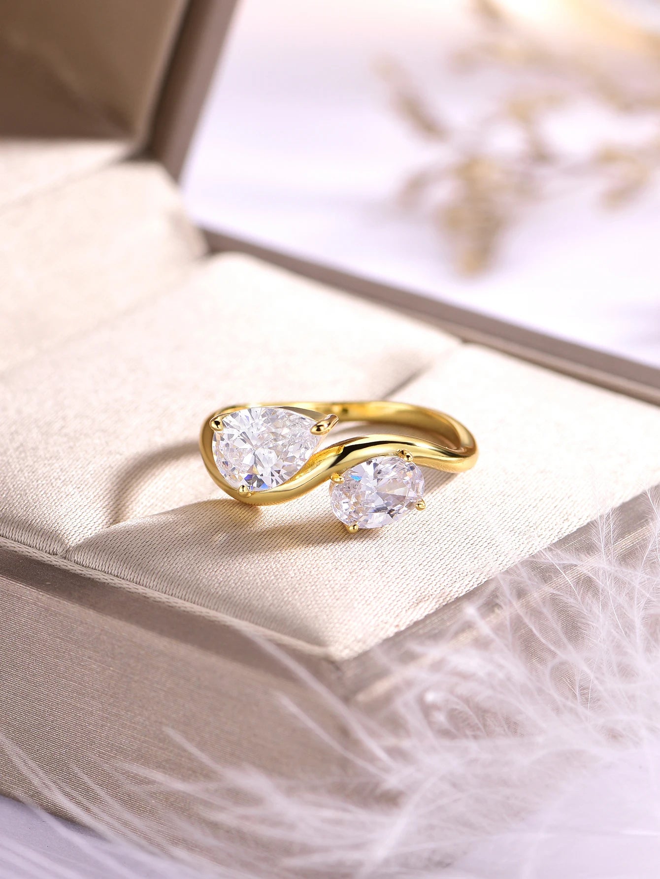 S925 Silver Double Stone Irregular Shape Moissanite Ring Fine Jewelry Fashionable and Exquisite Suitable for Gift Giving