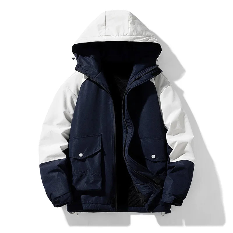 Large-sized Down Jacket Fleece Work Jacket Loose and Versatile Mens Clothing for Teenagers Warm Hooded Cotton-padded Jackets Men