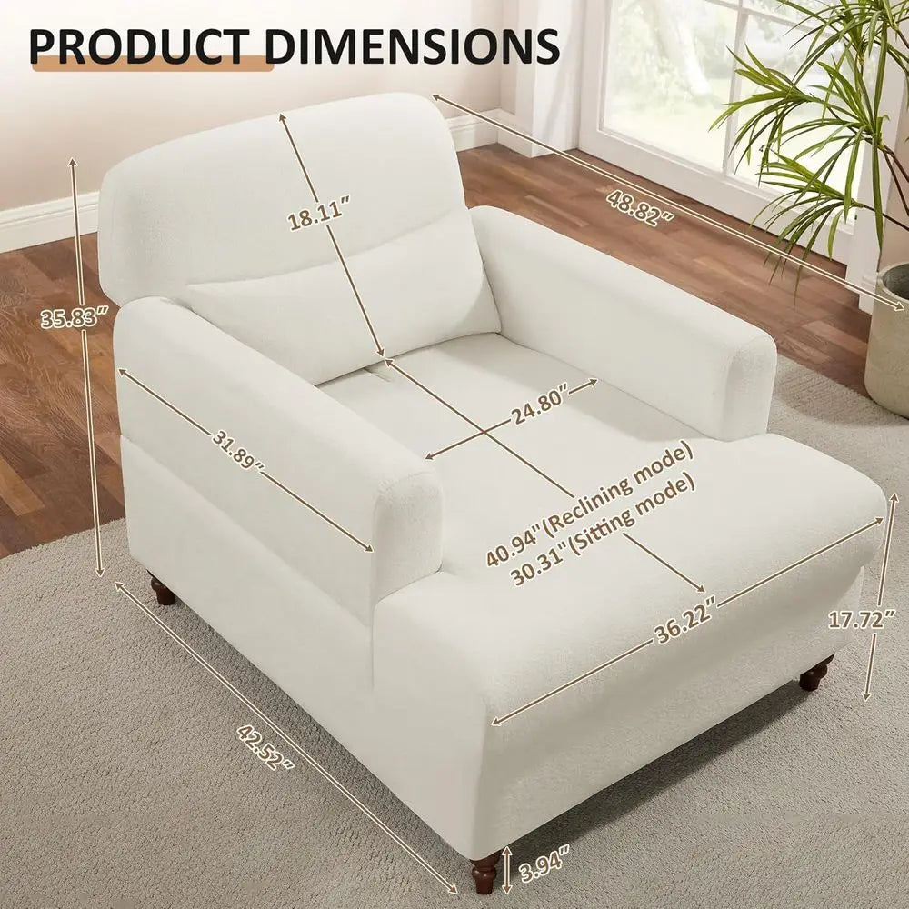 Spacious Chaise Lounge Accent Chair, Plush Cloud Sofa Recliner with Tilt Backrest, Cozy Upholstered Couch Sleeper Bed, Contempor