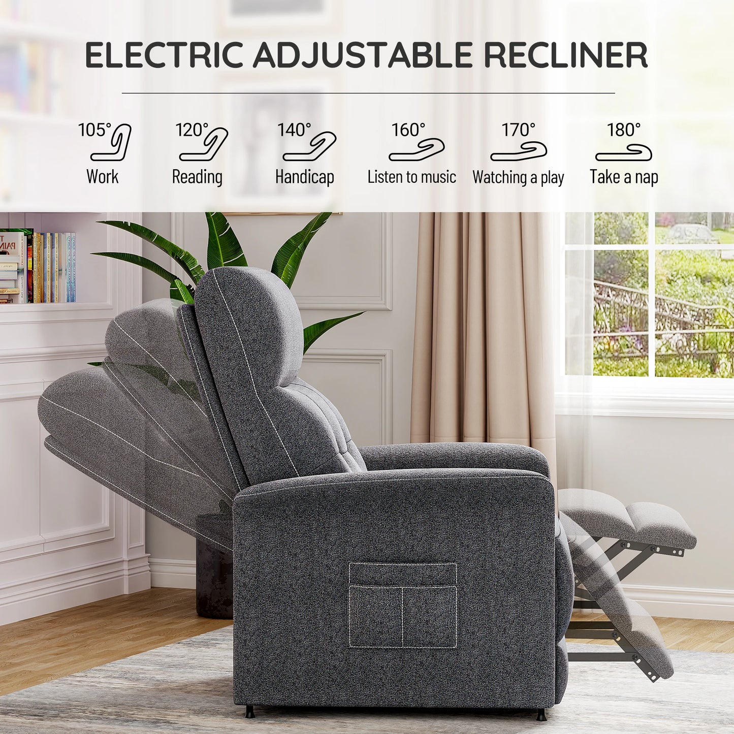 Power Recliner Chair with Heated and Massage, Adjustable Soft Fabric Reclining Chair for Adults, Theater Seating Single Sofa
