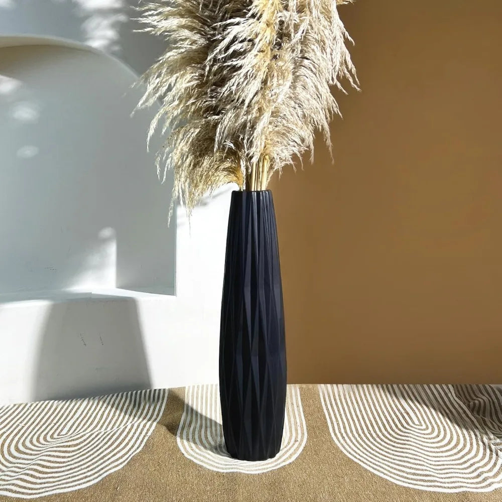 Large 24 Inch Black Matte Floor Vase - Modern Minimalist Home Decor for Living Room with Pampas Grass Arrangement