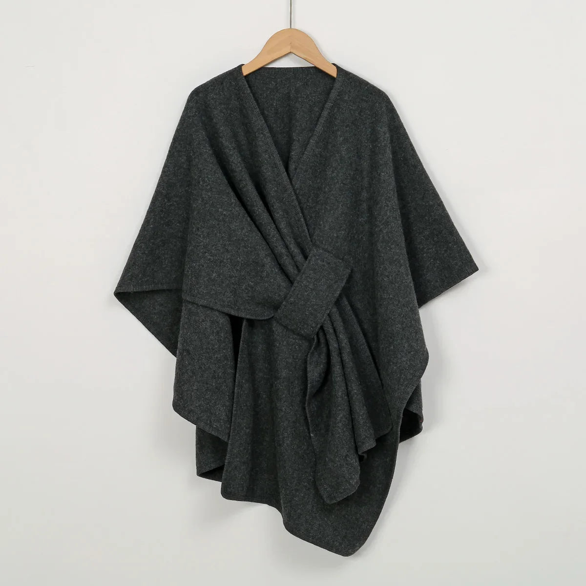 Women's Warm Shawl Wrap Solid Color Half Sleeve Poncho Women Faux Knitted Wool Cardigan Coat Ladies Elegant Loose Cape Shawl