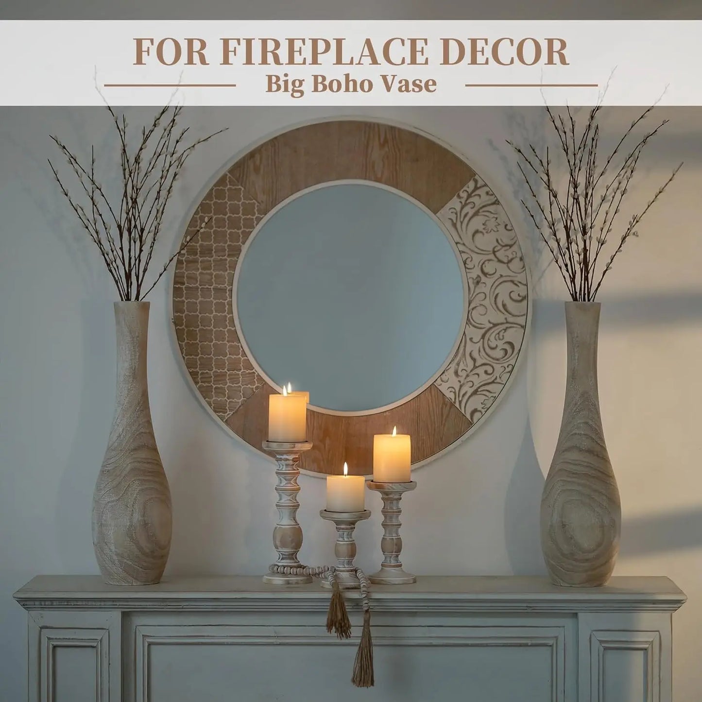 Floor Vase Home Decor: 22 inch Tall Decorative Wood Vases for Living Room Large Rustic Farmhouse Boho Vase for Dining Tab