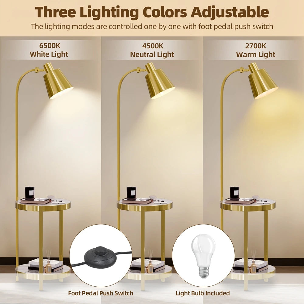 Vrygle，Contemporary Modern Creative Floor Lamp with a Rock slab Table,Suitable for Living Room,Den,Office,Bedroom - Gold Finish