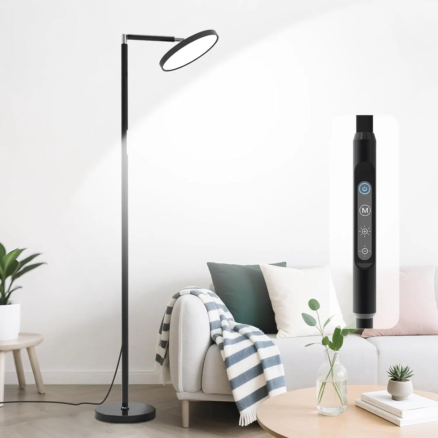 Tall LED Floor Lamp, 72'' Modern Touch Control Torchiere, Black Standing Lamp for Living Room, Bedroom, Office