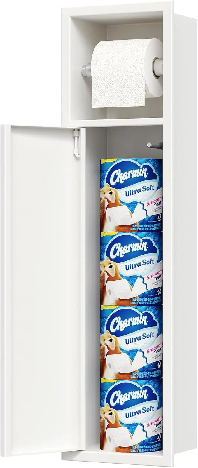 In-Wall Stainless Steel Toilet Paper Holder with Storage Cabinet, Rust-Resistant SUS304