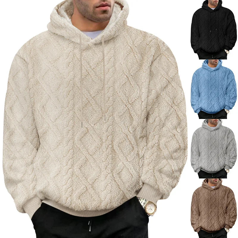 Autumn and winter leisure men's high street jacquard double-sided velvet hooded sports trend pullover sweater jacket