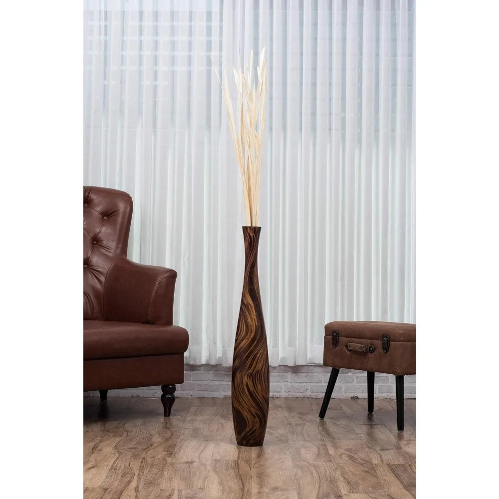 Large Brown Wooden Floor Vase - 34 Tall for Home Decor & Fake Plants