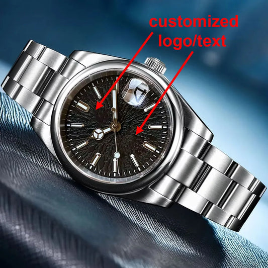 Customized 36/39mm Watch Men Blue Teacup Pattern Date Face Luminous Marks Sapphire Glass 100m Waterproof Steel Bracelet